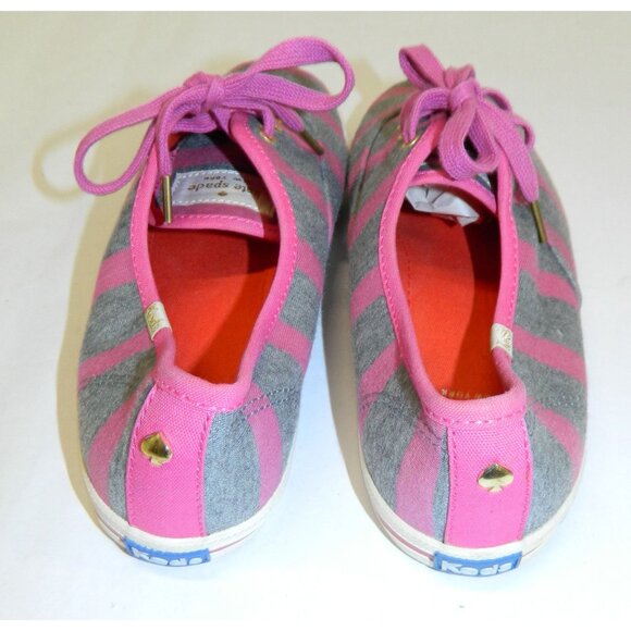 Keds Womens Kate Spade Striped Sneakers Size 7 Pink & Gray Canvas Lace-Up - Picture 3 of 10